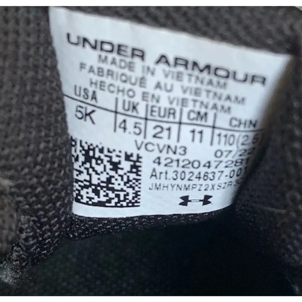 Under Armour Toddler Shoes Size 5K Black White Sneakers Hook Loop Athletic